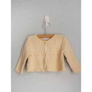 JACADI girls sz 18 m ivory knit cardigan w pink roses EUC